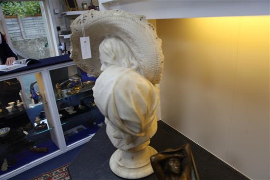 Emilio Fiaschi (1858-1941) A carved alabaster bust of a girl hugging her mother, height 25in.